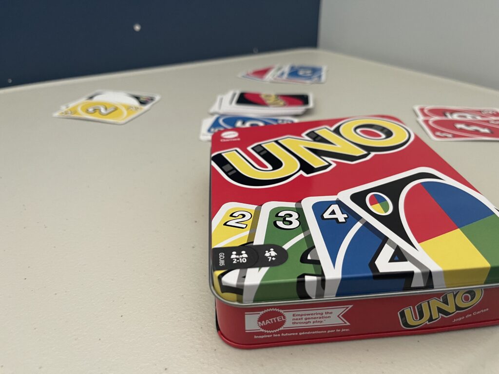 A game of Uno on a table.